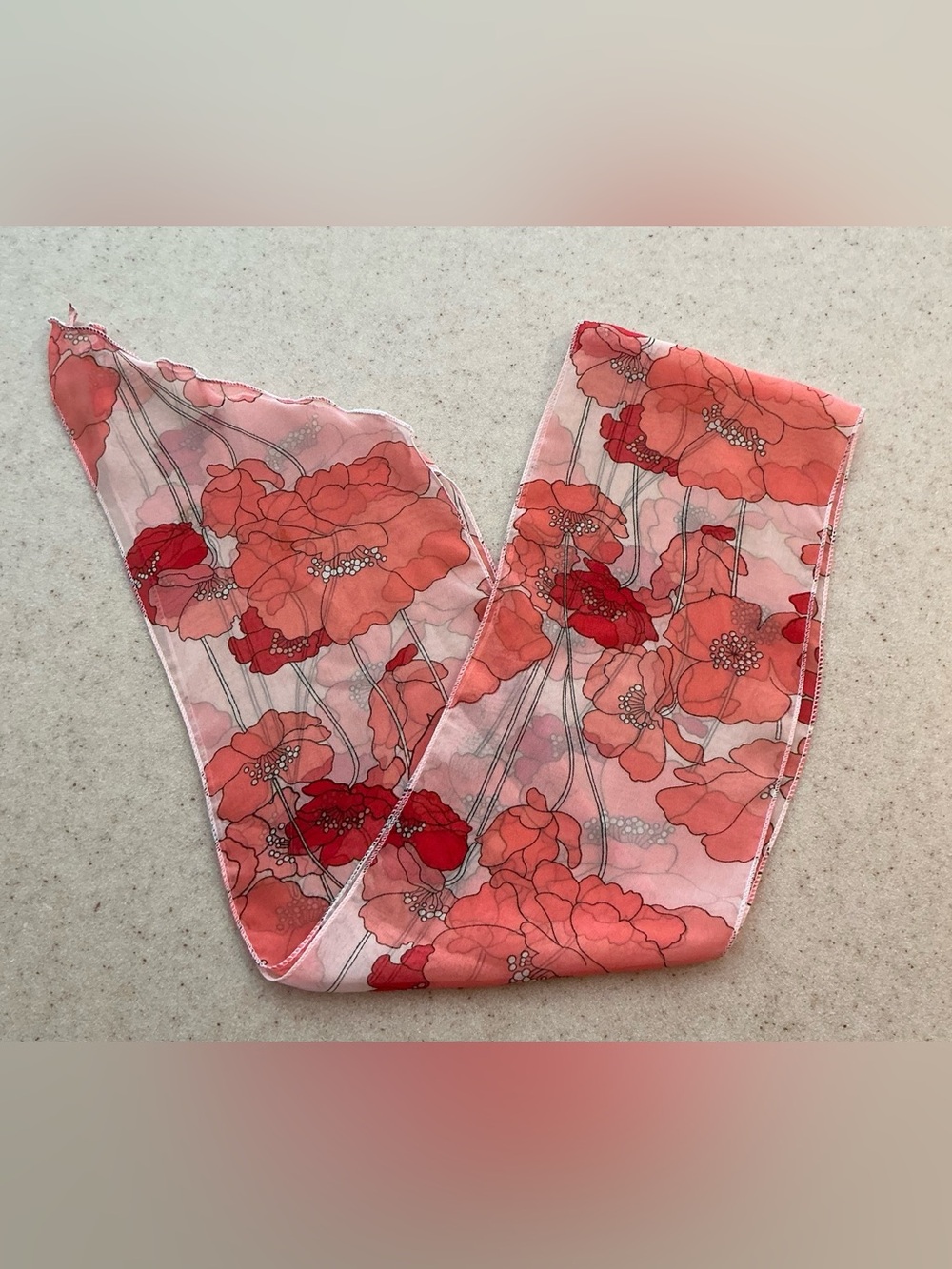 Floral Sheer Scarf in Coral and Pink
